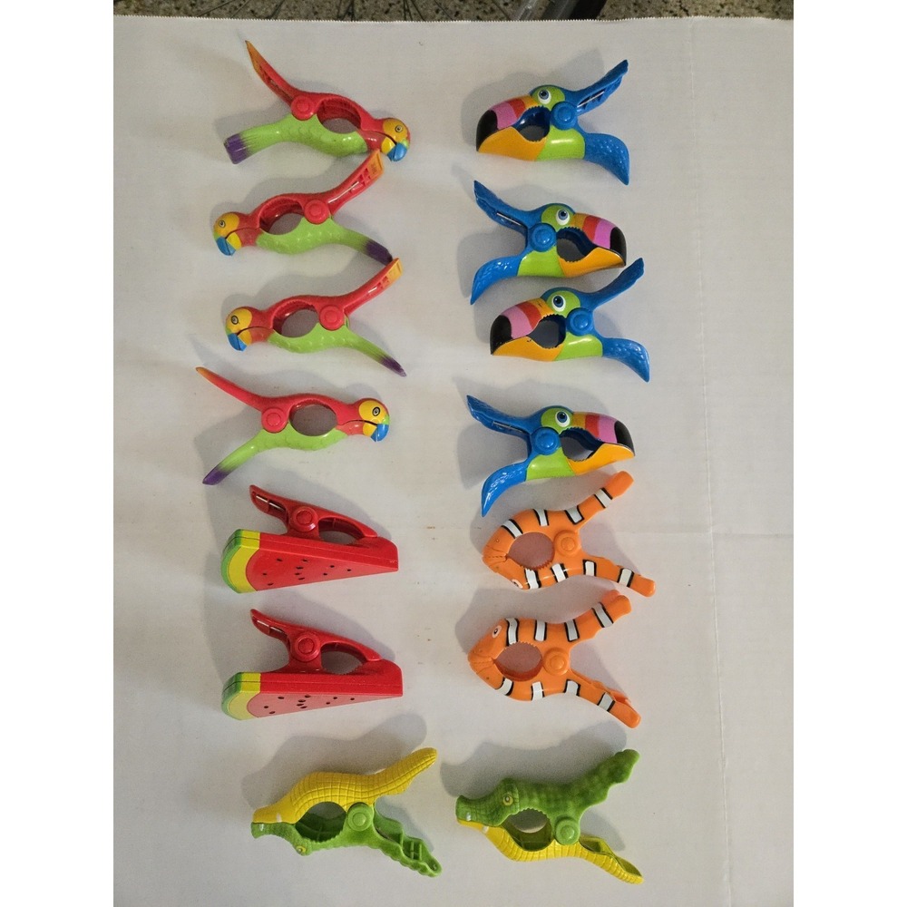 Fun Clips Beach Towel Holders Lot Croc Alligator Clamps Pool Chair Parrots Melon